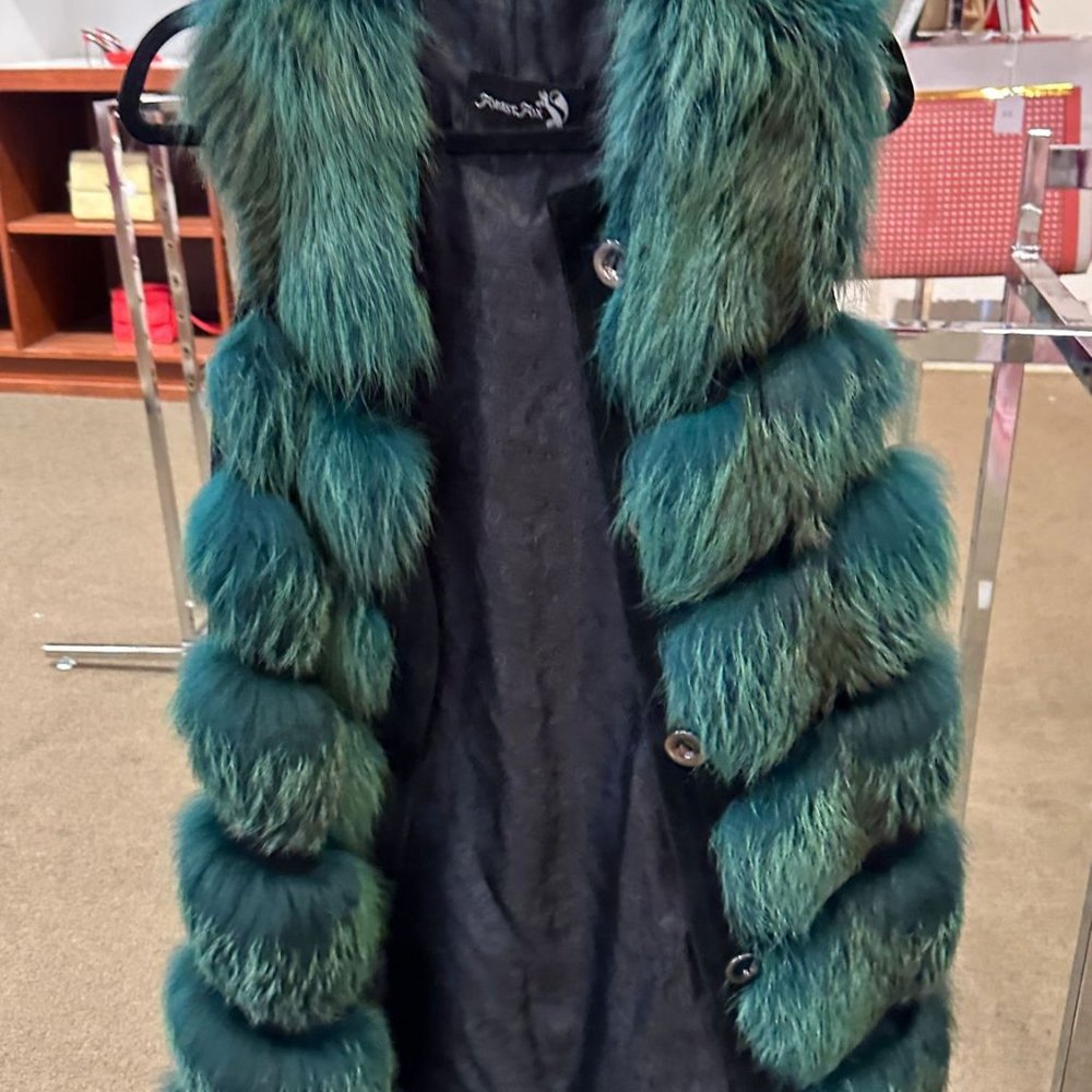 COPY - Forest Fox Green Fur Vest Small